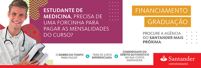 Banner de divulgação do Santander Universidades - Financiamento para Graduação em Medicina